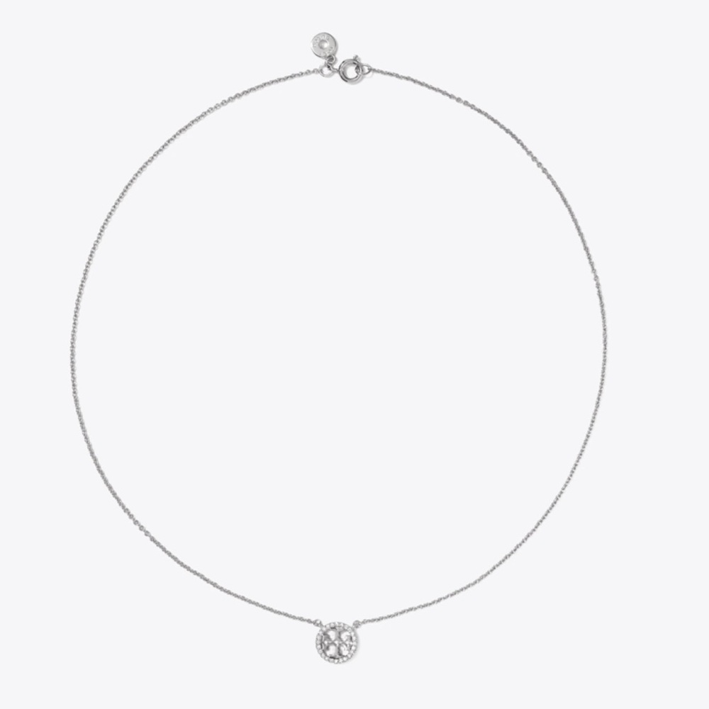 Tory Burch Silver Necklace with Gemstone Logo Pendant - Picture 3 of 8